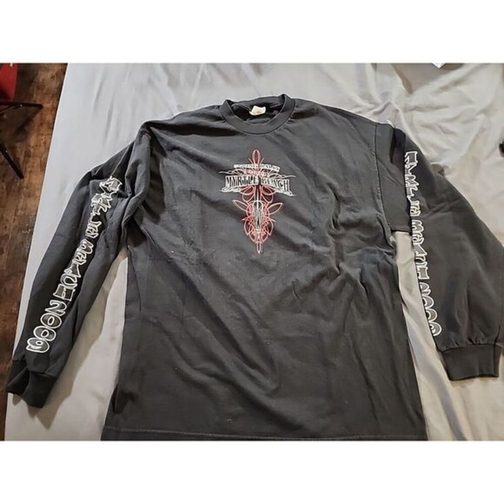 Mens Hollister Myrte Beach Rally 2009 Motorcycle Black Graphic T-Shirt Size XL